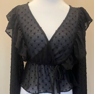 SO Black Textured Ruffle Blouse. Womens size XS